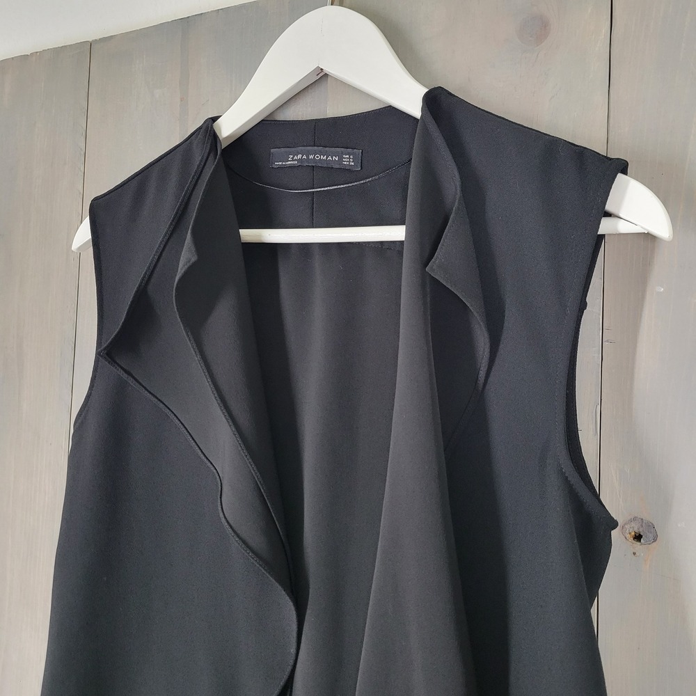 Zara Woman Vest Women Small Black Open Front Drape Waterfall Tie Back Sleeveless - Picture 2 of 8